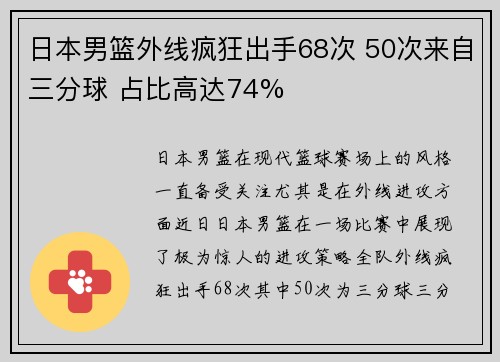 日本男篮外线疯狂出手68次 50次来自三分球 占比高达74%